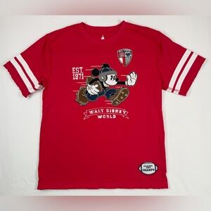 DISNEY PARKS Youth Unisex Mickey Mouse Vintage-Inspired Football "71" T-Shirt XL